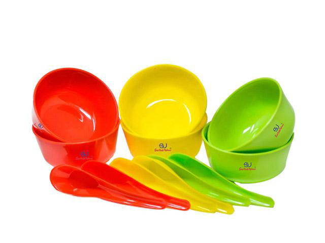 Sarthak Uphaar Plastic Microwave Safe Soup Bowl Set of 12 Pieces (6 Bowl, 6 Spoon) Plastic Soup Bowl  (Multicolor, Pack of 12)