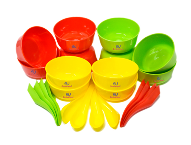 Sarthak Uphaar Plastic Microwave Safe Soup Bowl Set of 24 Pieces (12 Bowl, 12 Spoon) Plastic Soup Bowl  (Multicolor, Pack of 24)